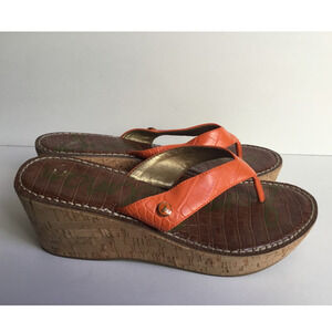 Sam Edelman Romy Cork Orange  Platform Wedge Sandals Womens size 11